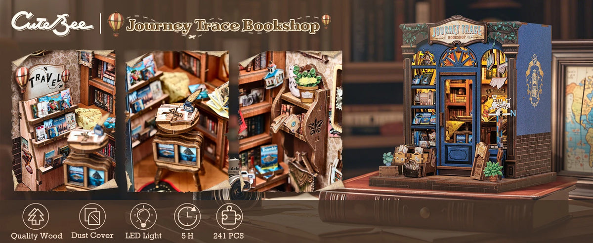 Book Nook DIY Wooden Miniature Kit with LED Lighting