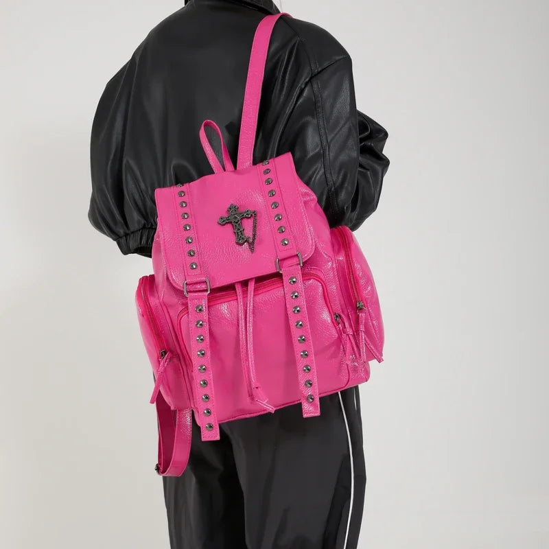 Gothic PU Leather Backpack with Rivet Accents