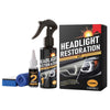 A black bottle and applicator for a 2-step headlight restoration kit box with instructions