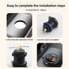 Installation steps showing how to drill a hole, put the socket in and tighten it, and connect the positive and negative poles