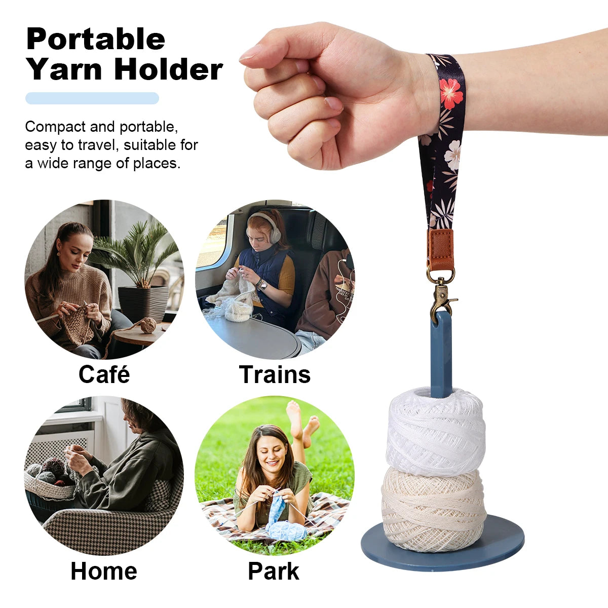 Yarn Holder with Wrist Strap for Knitting & Crochet