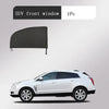 A black mesh sun shade cover for a SUV front window is shown next to a white car.