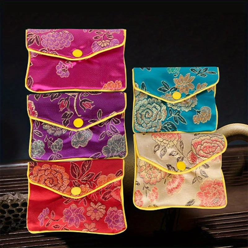 Embroidered Brocade Jewelry Pouches (Set of 6)