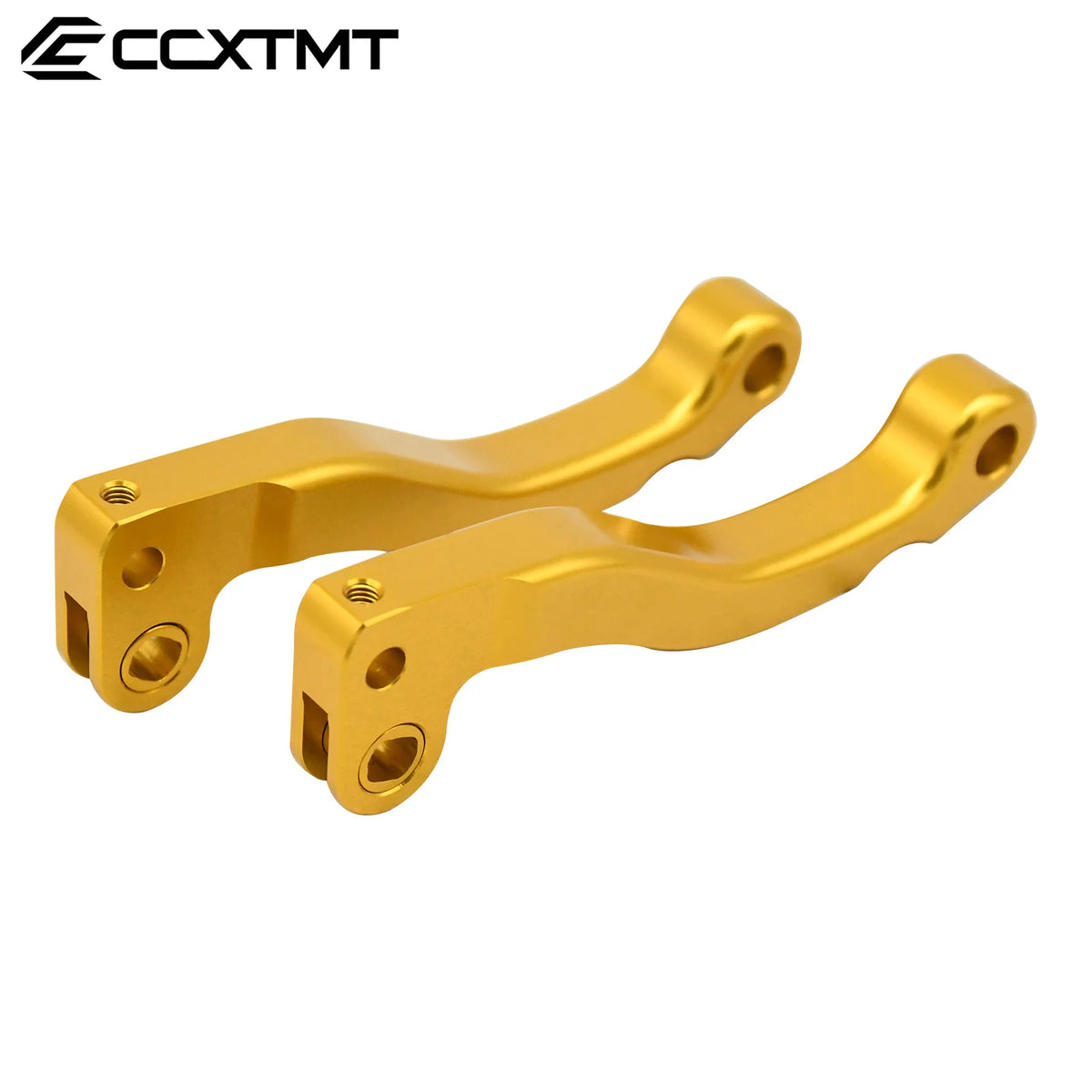 A pair of gold-colored CNC aluminum brake levers for a Sur-Ron Light Bee X/S motorcycle.