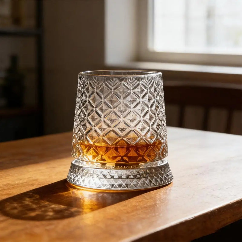 Vaso de Whisky de Cristal con Base Giratoria 360°