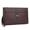 Dunkelbraunes Damen-PU-Lederclutch mit silbernem Logo-Detail