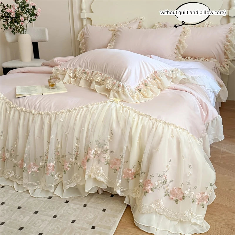 Lace-Embroidered Duvet Cover Set with Pillowcases