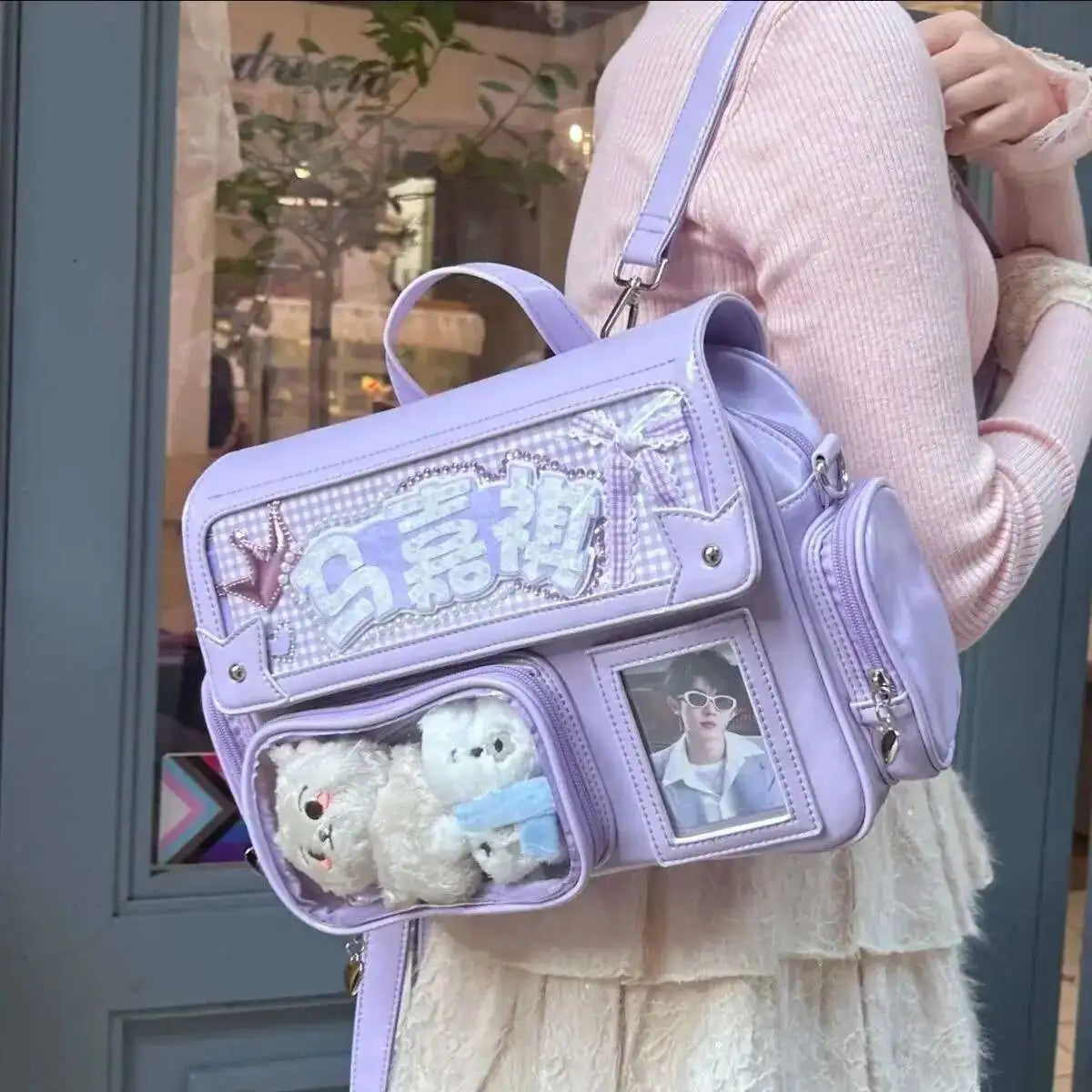 Y2K Transparent Pocket Crossbody Bag with DIY Badge Display