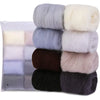 A pack of eight colored wool roving bundles for needle felting, including gray, white, brown, and black shades.