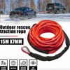 Red outdoor rescue traction rope coiled in a black sheath with various features listed below.