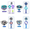 Metal gyro spinning top battle set featuring various components like tops and launchers.