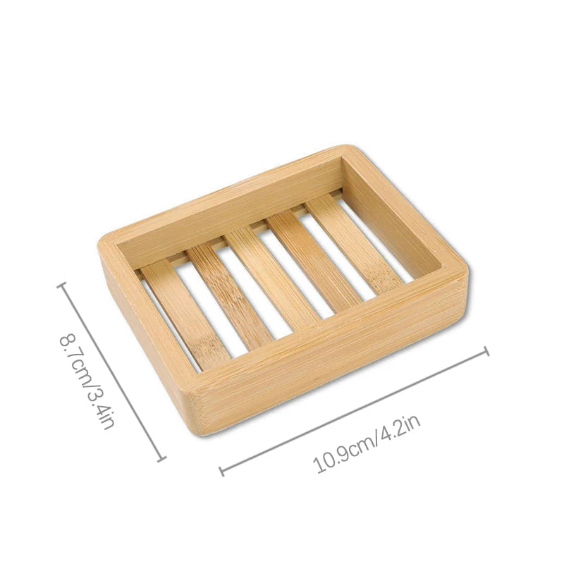 A light wood bamboo soap dish with slats for fast-drying drainage.