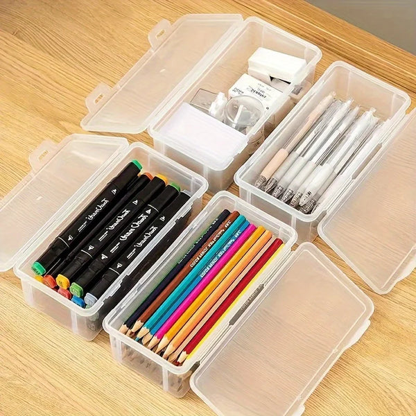 Large Clear Plastic Storage Box with Hinged Lid – 12L, 21 x 14 x 8 cm, Office & Jewelry Organizer