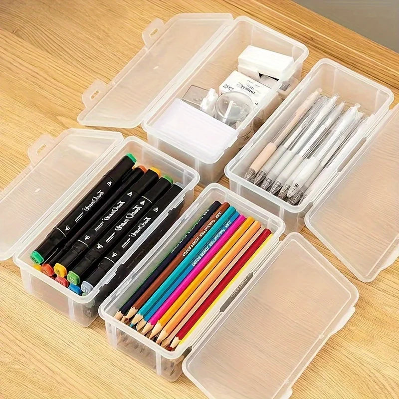 Large Clear Plastic Storage Box with Hinged Lid – 12L, 21 x 14 x 8 cm, Office & Jewelry Organizer