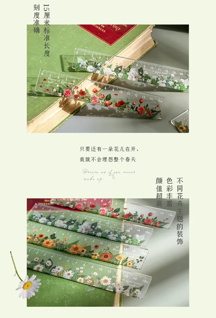 15cm Floral Design Ruler - Daisy & Rose Pattern Measuring Tool