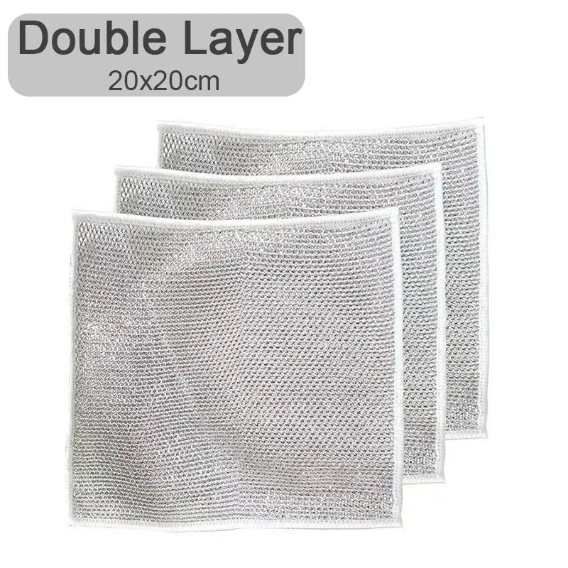 Double-Layer Steel Wire Cleaning Cloth with Microfiber Mesh