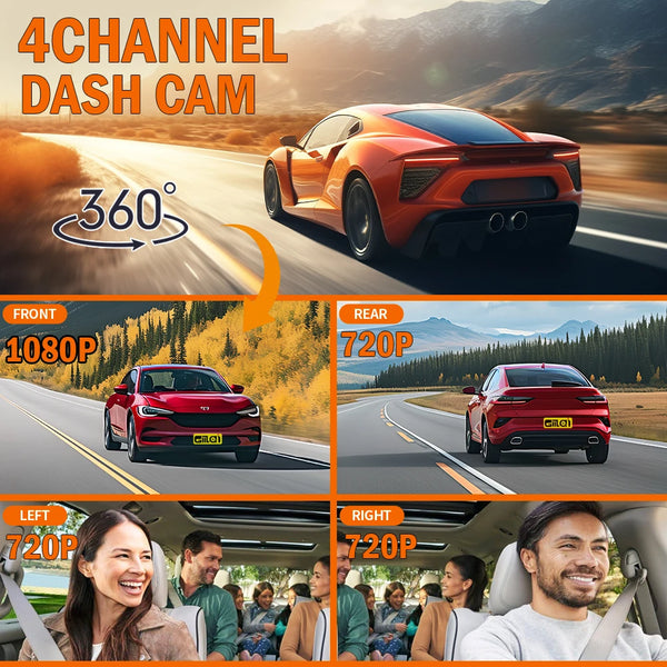 4-Channel HD Dashcam with WiFi & Night Vision