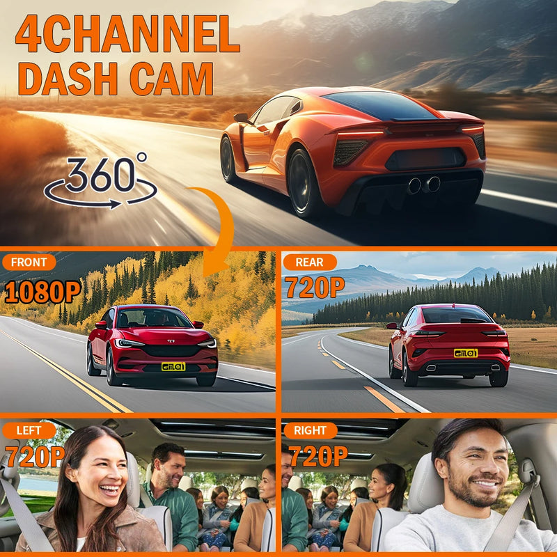 4-Channel HD Dashcam with WiFi & Night Vision