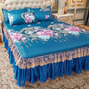 4-Piece Royal Blue Bedding Set with Bed Skirt and Pillow Covers