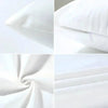 Close-up shots of a white plush pillow cover showing texture and folds for home decor