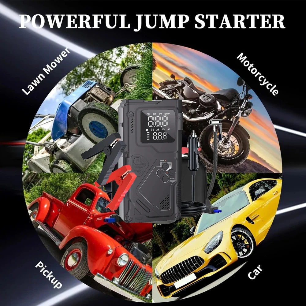 6-in-1 Portable Jump Starter with Air Compressor and LED Light
