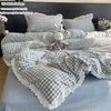 Lace Trim Plaid Duvet Cover Set with Pillowcases