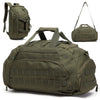 Olive green tactical gym backpack with a shoe compartment and multiple compartments