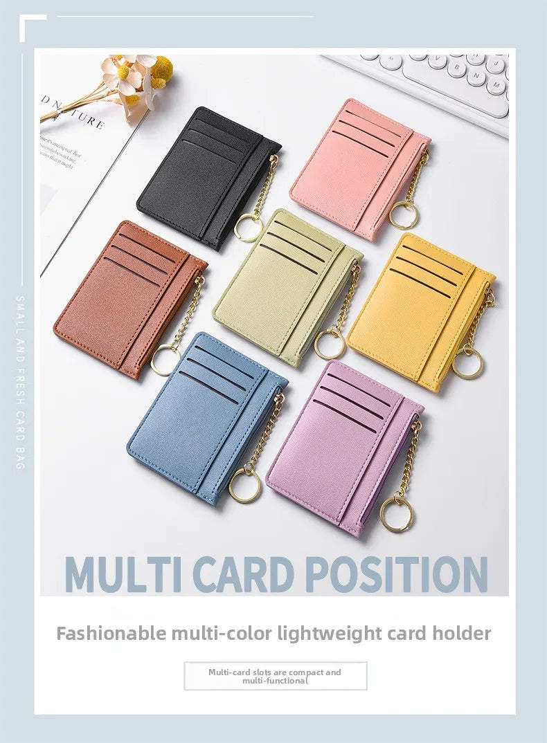 Slim Zippered Card Wallet for Women - Compact Multi-Slot Purse