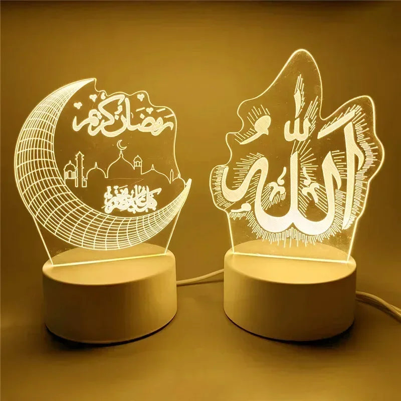 A glowing 3D acrylic LED night light featuring Islamic calligraphy for Eid Mubarak