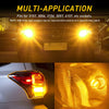 Close-up of automotive LED bulbs for brake lights and turn signals, showing various light patterns.
