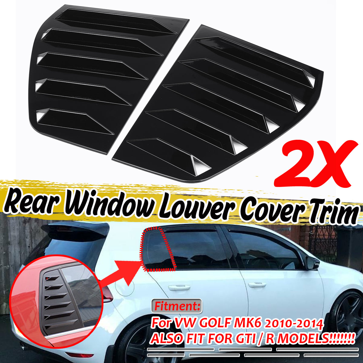 Black rear window louver cover trim for VW Golf MK6 and GTI models