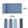 A rectangular piece of denim fabric showing a light blue color and vertical stripes, with a rolled-up version shown below.
