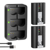 A black rechargeable battery for Ring video doorbells and cameras, shown in two different housing styles.