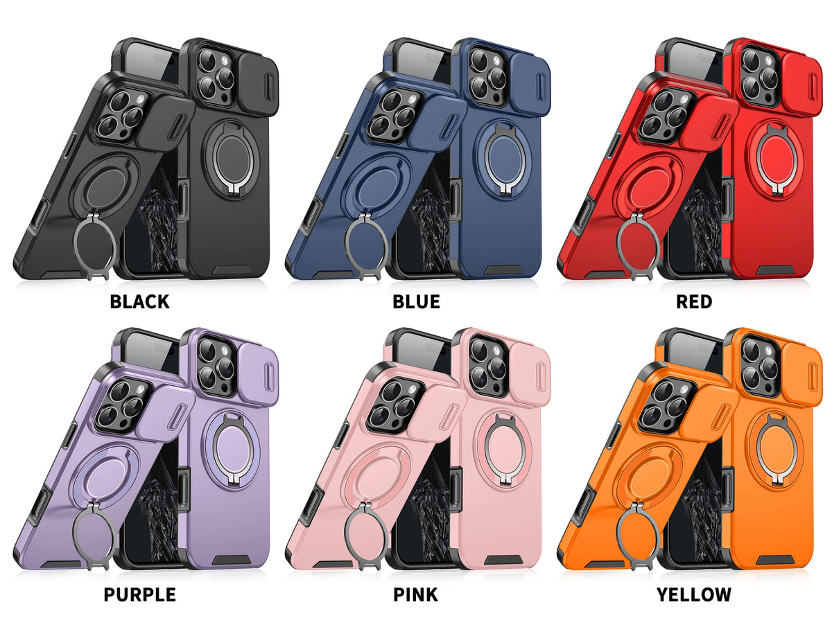 Kollektion von robusten magnetischen Ringständern für iPhone-Hüllen in verschiedenen Farben: schwarz, blau, rot, lila, rosa u