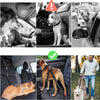 A dog wearing an adjustable reflective harness is shown in various car safety contexts.