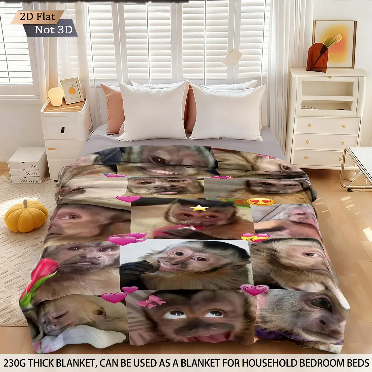 Funny Monkey Print Flannel Blanket – Soft & Cozy Throw