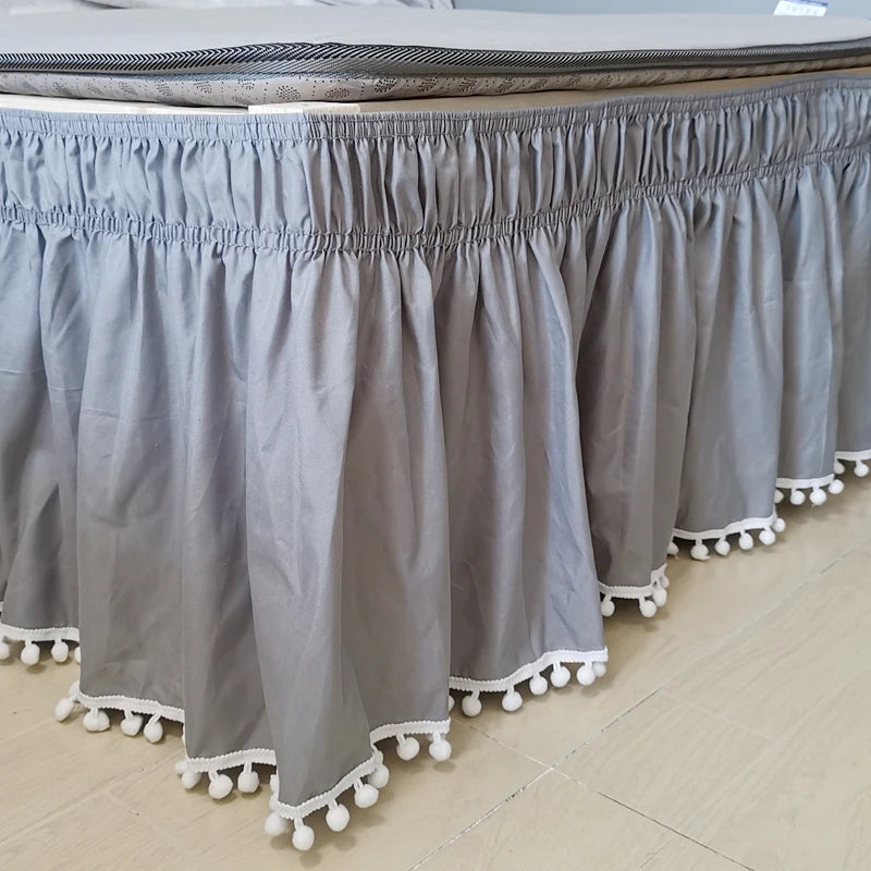Elastic Wrap-Around Bed Skirt in Solid Polyester