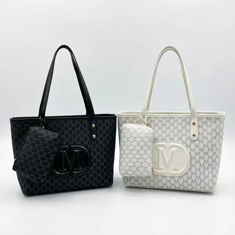 Geometric Print Tote Bag with Matching Coin Purse
