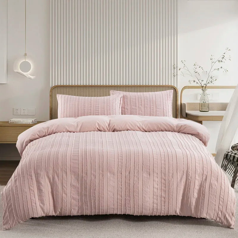 Tufted Boho Chic Duvet Cover Set with Textured Microfiber
