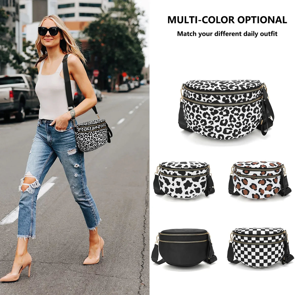 Women's Checkered Fanny Pack with Adjustable Crossbody Strap