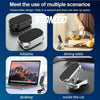 A magnetic phone mount is shown in various contexts including on a desk, inside a car, and on a dining table.