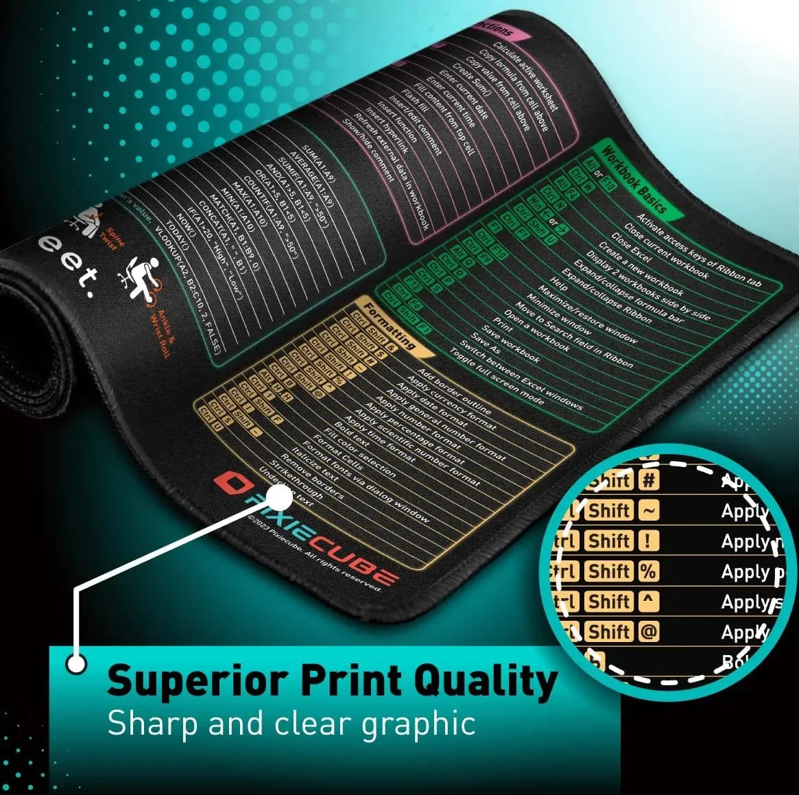 Excel Shortcut Large Mouse Pad with Stitched Edges