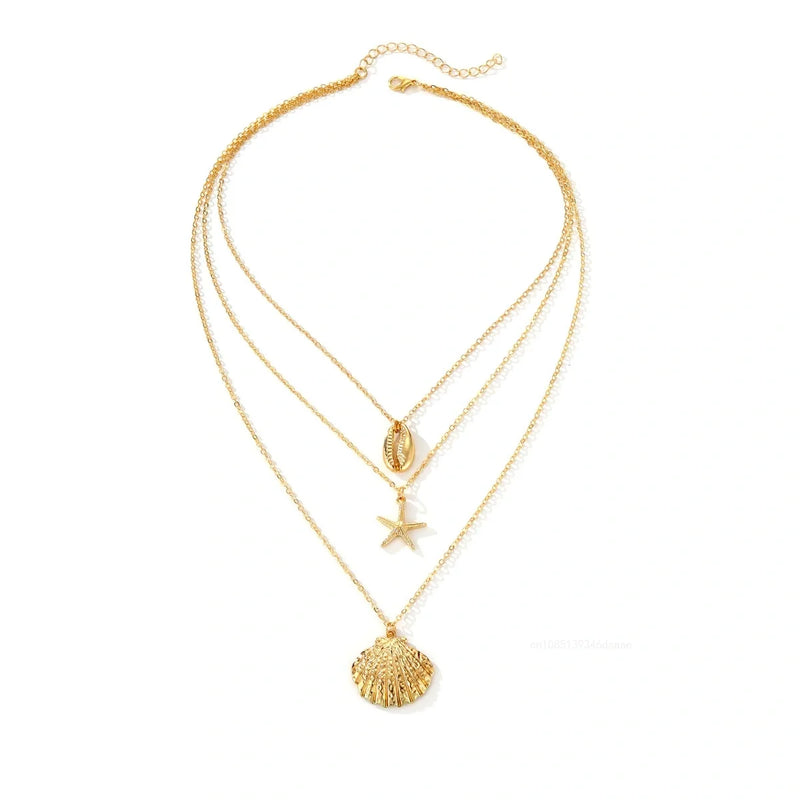 Layered Crystal Heart & Star Pendant Necklace