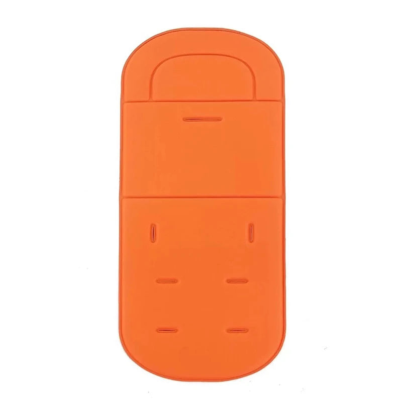 Orange cartoon baby stroller seat cushion with a contoured design