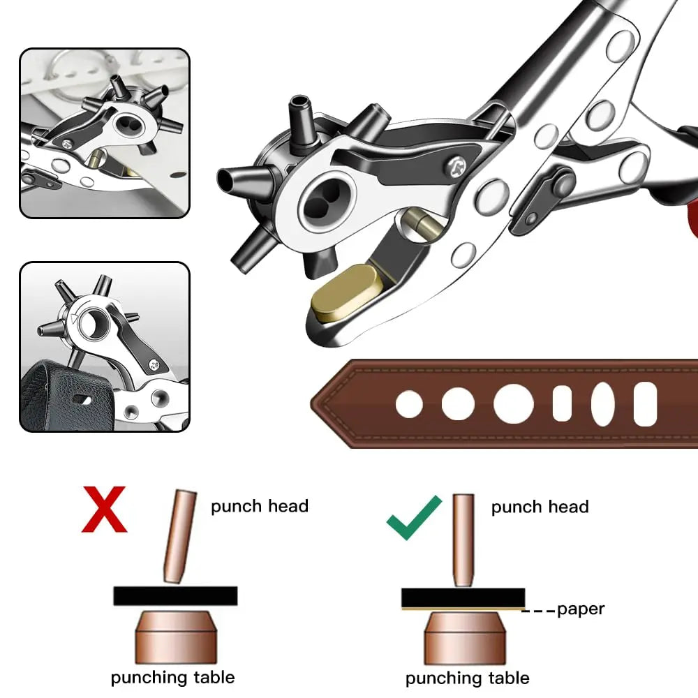 6-Size Rotating Leather Hole Punch