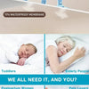 A waterproof fitted mattress protector showing its water resistance and breathable features.