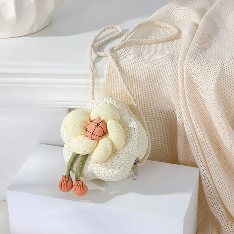Floral Woven Straw Crossbody Bag