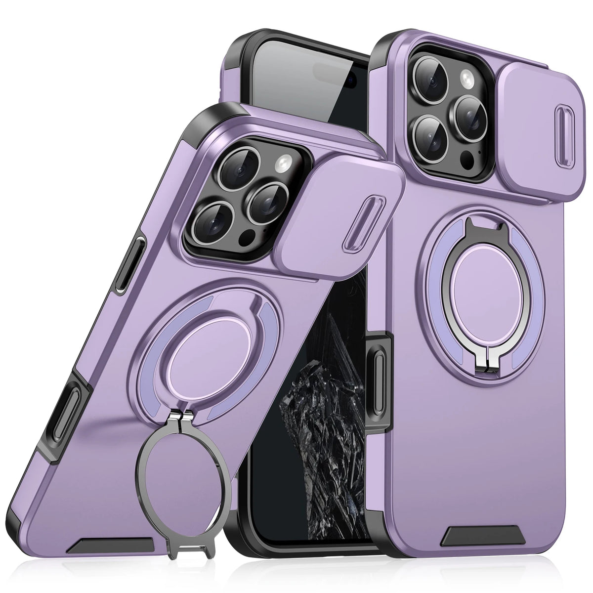 Lila, robustes Magnetring-Ständer für iPhone-Hüllen.