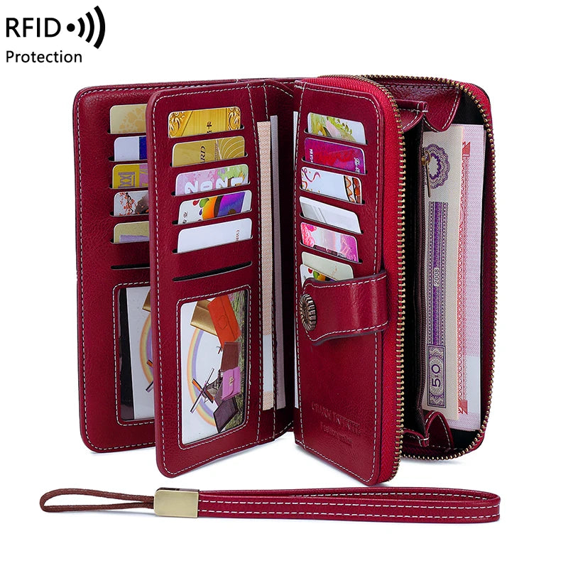Vintage RFID-Blocking Large Capacity Wallet with Wrist Strap