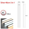 Silver 40cm 3 in 1 LED cabinet light with a Type-C connection and adjustable height.
